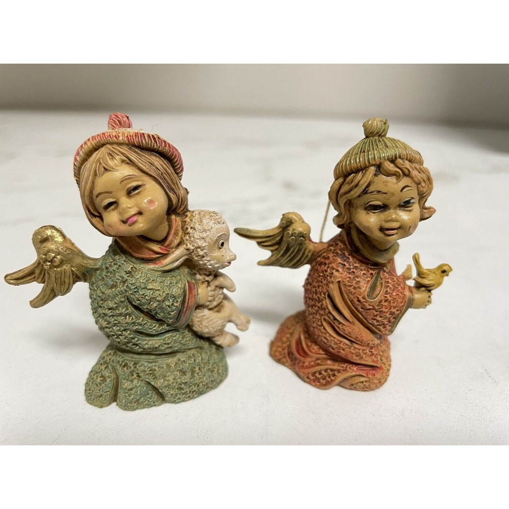 Pr Vtg Fontanini Style Angel  Lamb Bird Christmas Ornaments Italy‎ Nativity
